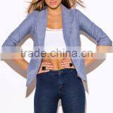 Hot Sale Blue Chambray Open Blazer for Women 2016 thumbnail-4