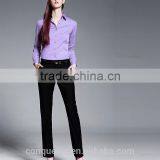 Slim Fit Long Sleeve Light Purple Dress Shirt Fahion Office Lady Shirt thumbnail-1