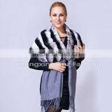 CX-B-122B Rex Rabbit Chinchilla Printed Fur Pashmina Shawls thumbnail-2