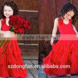 2017 New Arrive Little Girls Christmas Party Red Ruffle Twril Dress Pexi Girls Maxi Dresses thumbnail-3