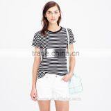 Fashion Rolled Sleeve Stripe Print Women t Shirt Wholesale Factory thumbnail-2