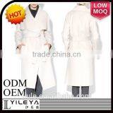 Fashionable Ladies Double Breasted Long Winter White Coat With Waistband thumbnail-1