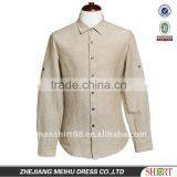 Mens Linen Slim Fit Beige Long Sleeve Dress Shirt thumbnail-1