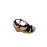 10.5cm Heels PU Material Black Ladies Wedge Sandals Support OEM thumbnail-1