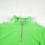 Hot Wholesale Women's Ladies Sexy Long Sleeve Zipper Skinny Thin Crop Top thumbnail-3