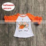 Halloween Unicorn Shirts Baby Girl Ruffle Sleeve Tops Autumn Pumpkin Tees