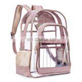 2019 Fashion Lady Girl Large Capacity Pink Clear Transparent PVC Backpack School Bag Rucksack thumbnail-2