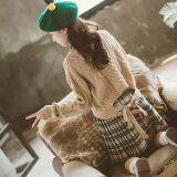 Long Sleeve Knitted Sweater Plaid Vest Skirt thumbnail-3