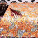 Beautiful Paisley Print Kantha Quilt Handmade Applique Bed Sheet Ethnic Art Reversible Bedding