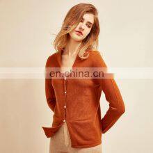Women Solid Color V Neck Cashmere Cardiagn Sweater With Button thumbnail-2