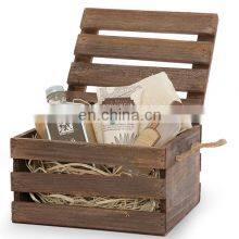 Antique Brown Wooden Crate Storage Box With Lid thumbnail-2