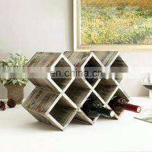 Rustic Torched Wood Wine Rack, Geometric Design 8-Bottle Storage Organizer thumbnail-4