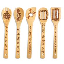 Bamboo utensils set with logo wholesale bamboo wood utensils burned cooking utensil engrave