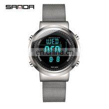 SANDA 383 384 Stainless Steel Mesh Band Digital Wrist Watch For Men Women Sports Trendy Couples Watches thumbnail-4