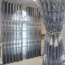 Wholesale Luxury High Quality Burn Out Viscose Silk Sheer Jacquard Voile Chiffon Tulle Curtain Fabric for Upholstery thumbnail-2