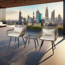 Easy to Assemble 3pcs Steel Garden Wicker Sets With Square Side Table thumbnail-1