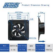 Square Fan Motor 250mm 1300rpm 230V 400V AC Industrial Ventilation Exhaust Axial Flow Air Cooling Radiator Fan thumbnail-3
