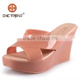 2014 Ladies Fashion Wedges Heel PVC Jelly Slippers shoes Sweet Glass plastic hight quality sandal melissa shoes for women