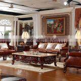 Luxury Classical French Italian European Antique Style Carved Rubber Solid Wood Frame Artistic Red Brown Leather Sofa Set Quality Choice thumbnail-3