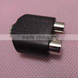 Audio System Black 3.5 Female to RCA Female Connector Adapter 2 to 1