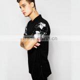 Longline Polo Shirt With Floral Sleeve Print & Side Zips thumbnail-1