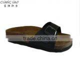 2016 New Style Women Cork Slipper Black Cowhide With Hasps Fashion Cork Slipper