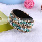 New Arrive Nature Stone Wide Crystal Velvet Magnetic Clasp Bracelet Bohemia Style For Women