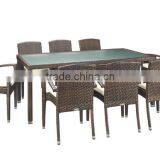 New design Aluminium Commercial for Restaurant PE Rattan dining furniture glass dining table and Chair