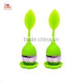 Fashion Beautiful Loose Silicone Leaf Tea Infuser With Leaf Handle/Stainless Steel Ball Bottom and Drip Tray