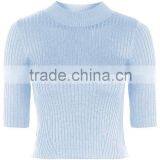 Women Crop Knit Clothes Slim-fit Sweater Ribbed Funnel Neck Knit or Crochet Clothing thumbnail-2