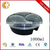 1000ml Round 3 Divided Disposable Plastic Food Container Microwave Safe