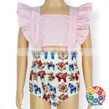 Newborn Baby Clothes Pink Flutter Shoulder Crop Halter Bubble Girl Romper thumbnail-2