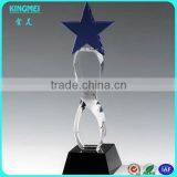 Glass Crystal Blue Super Star Awards Trophy With Blank Black Base For Customized