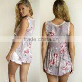 Wholesale Sublimation Products 95% Rayon 5% Spandex Lightweight Floral Sleeveless Babydoll Tank Women Summer Blouses thumbnail-1