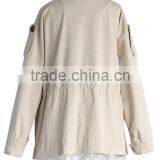 Beige Color Concealed Zip Button Closured Front Women Short Plus Size Coat With Lace thumbnail-6