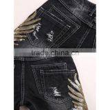 New Stytlish Men Sequin Gold Wings Slim Straight Trousers Ripped Frayed Jeans thumbnail-4