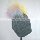 Myfur Grey Color Winter Striped Knitting Cap With Customized Big Fur Pom Pom thumbnail-4
