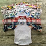 latest design girls white top floral print long ruffle sleeves popular fashion kid clothes ruffle raglan shirt
