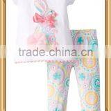 Boutique Girl Clothing Spring and Summer Easter Bunny Outfits for Toddler Girls Bunny Top and Floral Triple Ruffle Pants Sets thumbnail-2