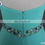 Simple Design Chiffon Sweep Train Turquoise Blue Bridesmaid Dresses With Beaded Belt thumbnail-2