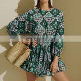 TWOTWINSTYLE Print Hit Color Lantern Long Sleeve O Neck High Waist A Line Summer Dresses Female thumbnail-6