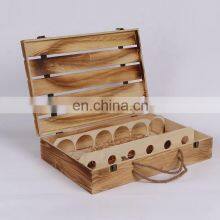 Vintage Natural Pine Wooden Crate 6 Bottle Wine Storage Box Carrying Display Case thumbnail-1