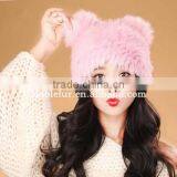 Lovely Korean Style Rabbit Fur Winter Beanie Animal Ear Hatcute Fluffy Headwear thumbnail-1