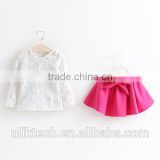 wholesale girls clothing set boutique chiffon skirt with white lace tshirt set fancy clothing set