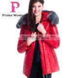 New Design Winter Women Short Coachman Leather Jacket With Brown Fox Hat Overcoat