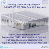 Smart i5 Fanless PC 2G RAM 32GB SSD WIFI 300M Bluetooth 4.0 HD4400 Graphics 3D Gaming 4K HD Streaming 15W DC 12V