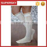 C03-7 Custom Open Knee High Knitted Lace Boot Socks With Crochet Lace Trim and Buttons Ruffled Boot Socks thumbnail-1