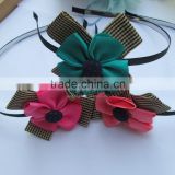 JP8148 New design cloth checked flower hair sticks for kids 2015