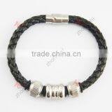 Stainless Steel Magnet Clasp With Green Leather Braided Cuff Bangle thumbnail-2