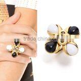 Hot Sale Flower Shape o Ring Gold Plated & Adjustable Ring With Stone thumbnail-1